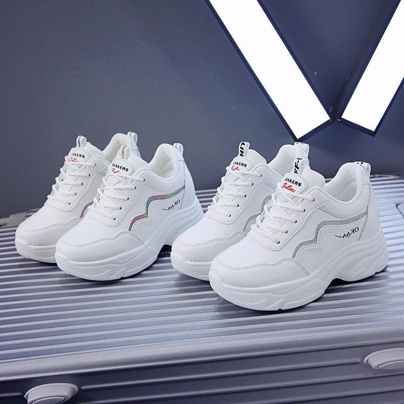  Giày Sneaker Nữ Oka Viền Sóng Đế Nhẹ Cao 6cm - Màu Trắng Kiwi - Women 