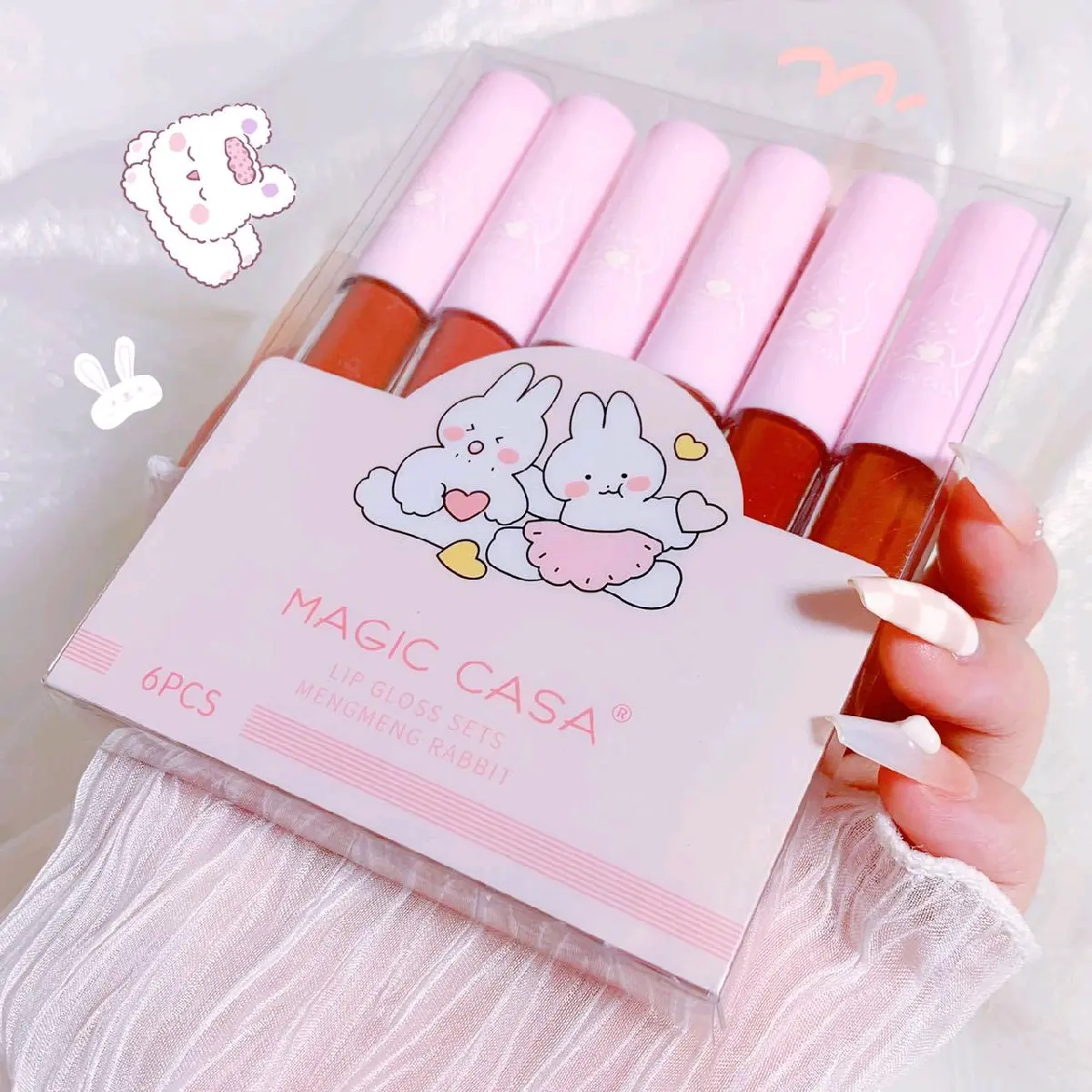 40.000/6pcs Lipstik Magic Casa matte waterproof rabbit pink tahan lama Kering Lipstick