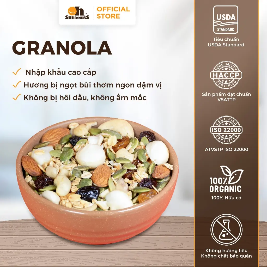 Granola Siêu Hạt Oh Smile Nuts – Ngũ Cốc Ăn Sáng Healthy, Giàu Dinh Dưỡng (500g/250g/30g)