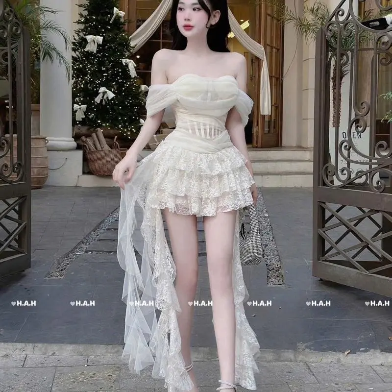 (Có hình thật) váy tua rua hotgirl giá sỉ chất liệu ren + lưới mềm mại dưới 55kg co giãn đầm xinh đi tiệc Nữ Dress Tua Rua Đen