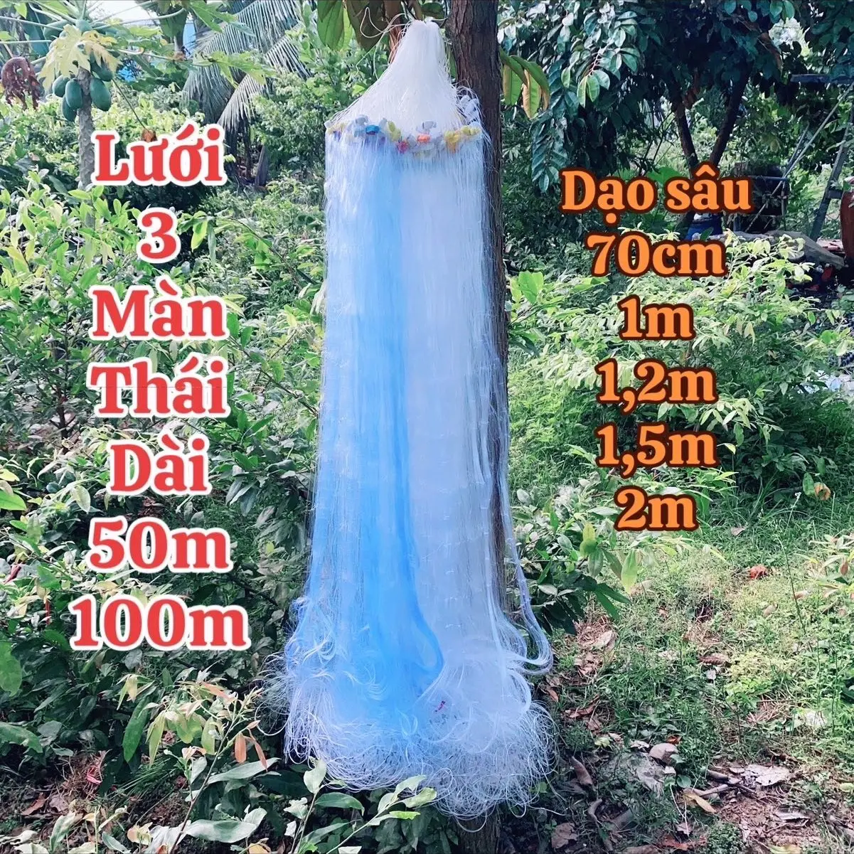 Lưới 3 màn thái dài 50m - 100m, dạo cao 2m- 1,5m - 1,2m, 1m... mắt từ 3p đến 10p Bắt Cá Fishing Đi Câu Câu Cá
