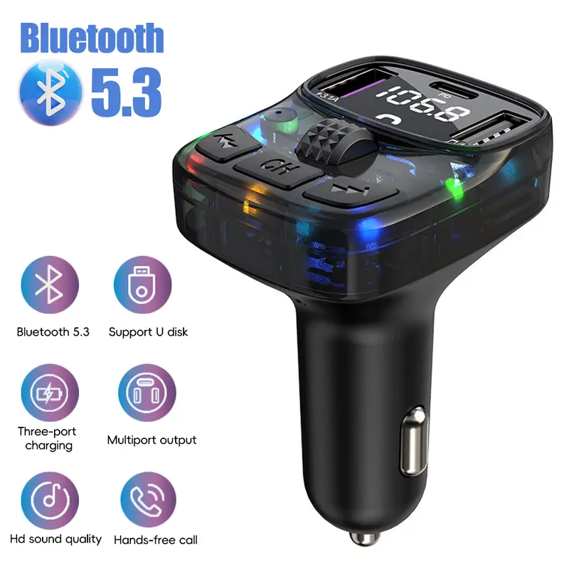 Bluetooth trên ô tô, Bộ phát FM Bluetooth 5.3, Rảnh tay sạc, Bộ điều chế vô tuyến, Máy nghe nhạc MP3, với Bộ Chuyển Đổi sạc siêu nhanh PD15W, # 474909 0