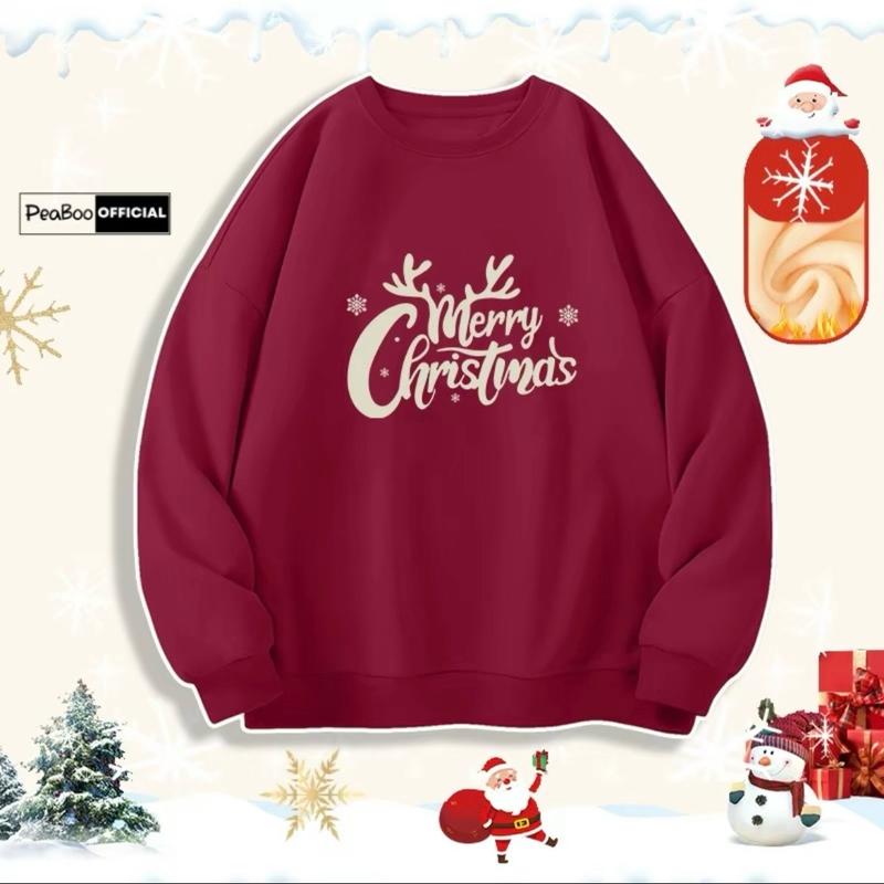 Áo nỉ sweater in hình 5D chữ merychirstmas chất nỉ bông form rộng unisex Top Hoodie SEO 0