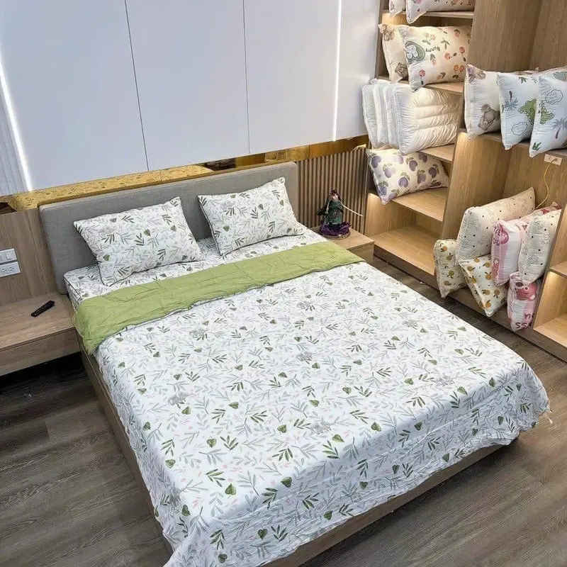 Set 4 món cotton sơ đũi đậu nành 1 ga bo chun , 2 vỏ gối đầu và 1 chăn 7