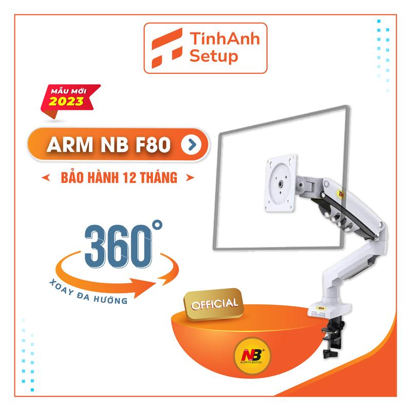 [New 2023] Giá treo màn hình NB F80 TRẮNG Arm màn hình máy tính Tải trọng 9Kg xoay 360 độ