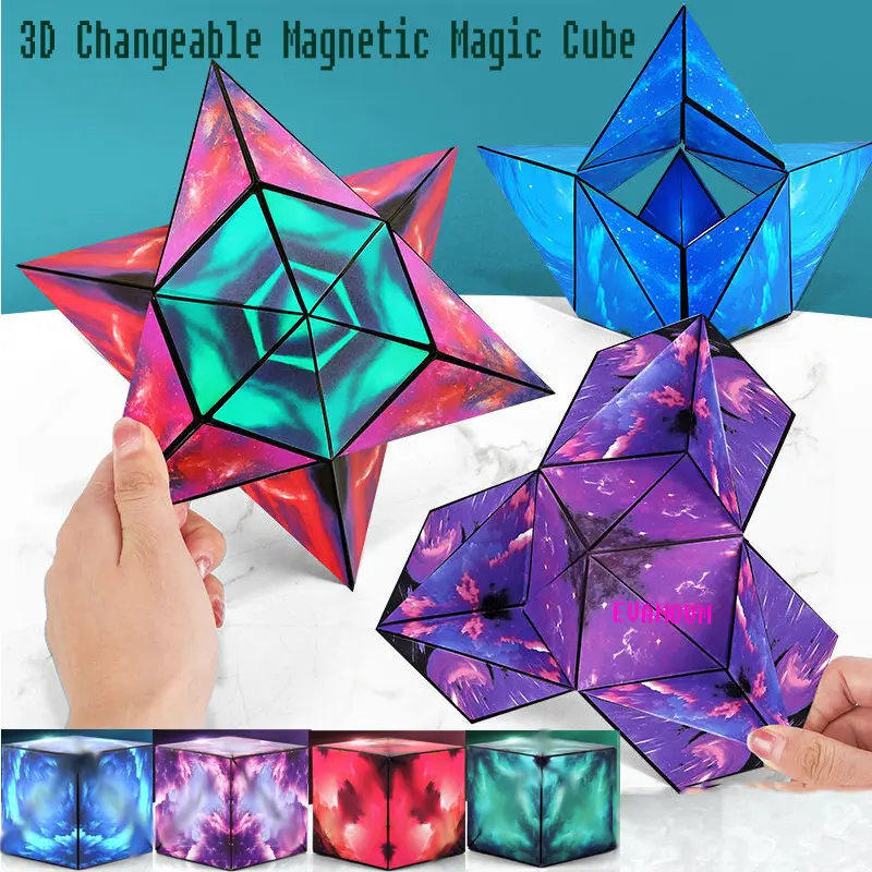 HUGME 3D Variety Geometric Changeable Magnetic Magic Cube Anti Stress Decompression Hand Flip Puzzle Cube Kids Montessori Toys