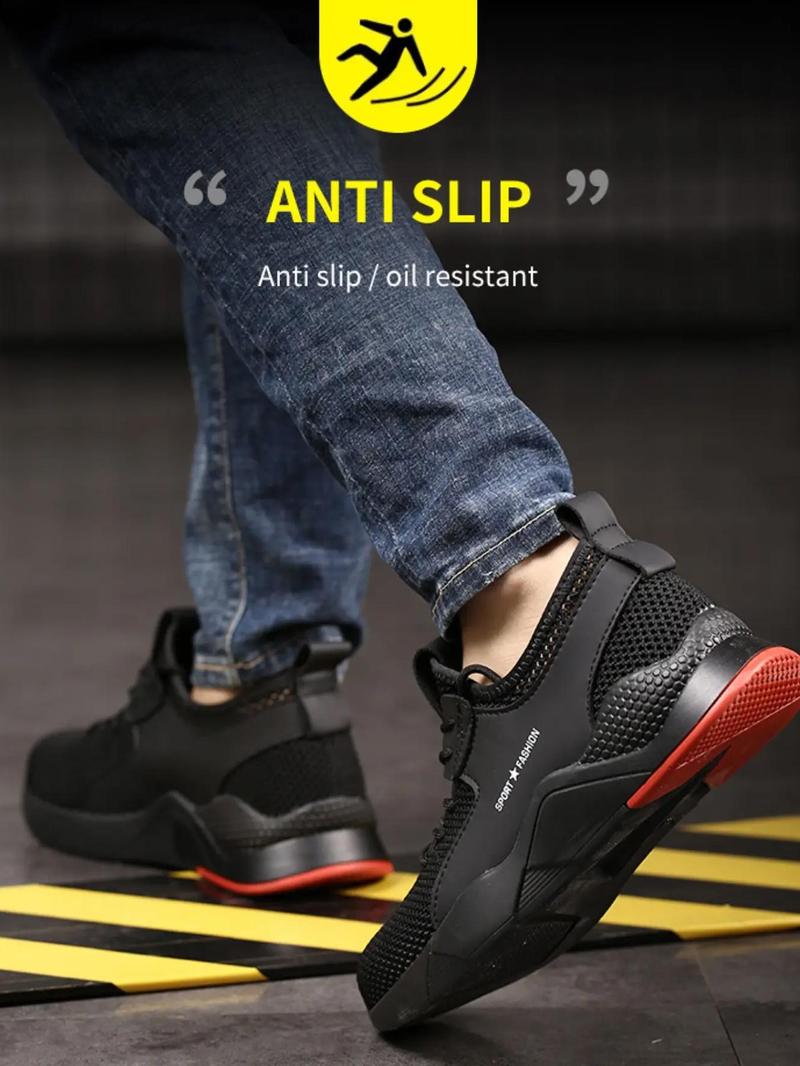 Product Introduction of Men's Sporty Low Top Lace Up Anti-puncture Work Shoes, Casual Comfortable Breathable Anti-slip Safety Shoes for Men, All-match Commuter Shoes for Work & Daily Wear 24
