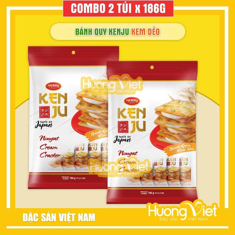  Combo 2 gói bánh Kenju 186gr bánh quy hành kem dẻo đồ ăn vặt ngon bánh kẹo tết 
