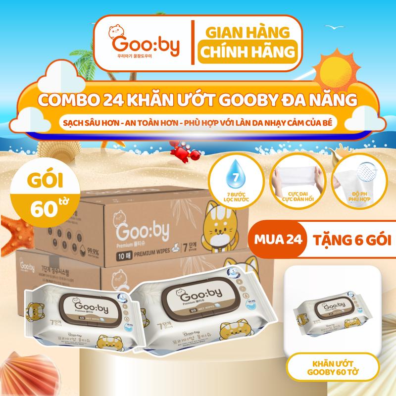 [Mua 1 tặng 6] Khăn ướt Gooby Premium 60 miếng đa năng, mềm mịn, an toàn với làn da của trẻ nhỏ em bé và gia đình