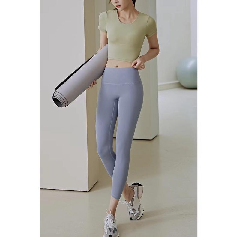Maglietta sportiva da yoga semplice ad asciugatura rapida, ad alta resistenza, a maniche corte, con supporto, da corsa_voghion.com