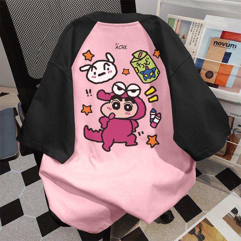 Product Introduction of 100% cotton sweet cute crayon small new, printed couple oversize top women 1