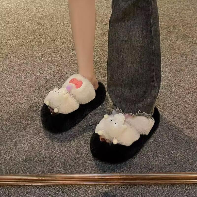 Dép Lông 2 Quai Ngang Sticker Bồ Hóng Mẫu Mới 2024 DéP Slipper Nữ Có Quai Hoa Women 3