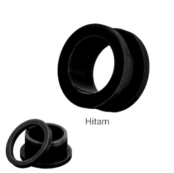 Piercing Earplug Tunnel Anting Plastik karet Hitam Pria Laki-laki 2