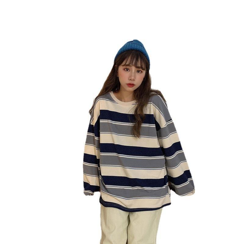 Áo Thun Nữ Hợp Xu hướng Áo Dài Tay Sọc, Phong Cách Thường Ngày Dáng Rộng Vừa Vặn, Áo Hoodie Dài Tay, Thích Hợp Cho Học Sinh, Áo Sơ Mi Cơ Sở, Áo Thun Dài Tay, 2025 4