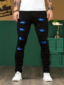 Men's Solid Color Jeans, Casual Comfy Denim Pants for Daily Wear, Fashion Men's Bottoms for All Seasons
