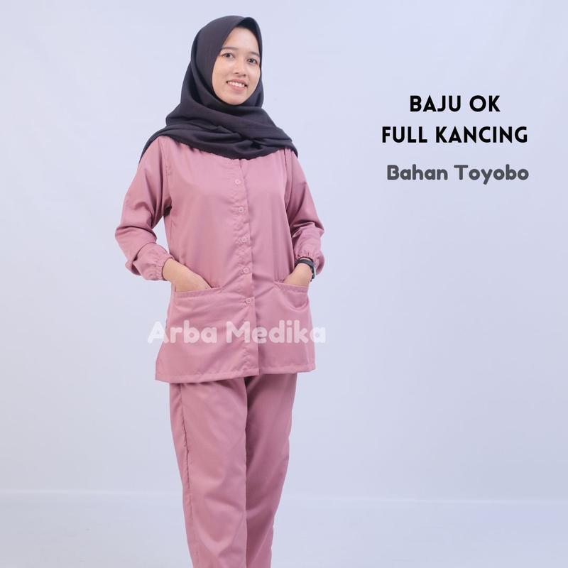 Baju OK OKA Kancing Depan Full Lengan Panjang Karet Bahan Toyobo Wanita 1