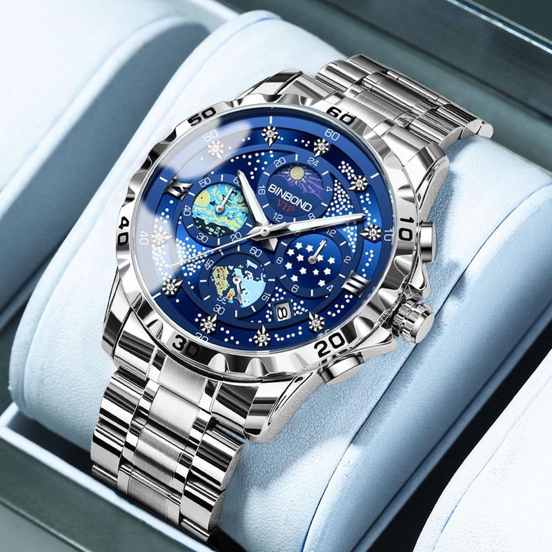 Đồng  hồ nam BinBond  dây thép Chính Hãng chạy full 6 kim , chống nước tốt, thép  ko gỉ, bảo hành 36 tháng ( tặng kèm  dụng cụ tháo  dây, hộp và  pin )