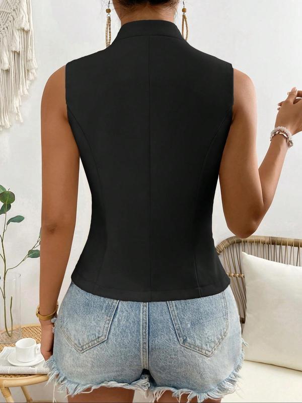 Women's Solid Color Notched Neck Button Front Vest Blazer, Casual Sleeveless Suit Vest for Work Office Business, Ladies Clothes for All Seasons 4