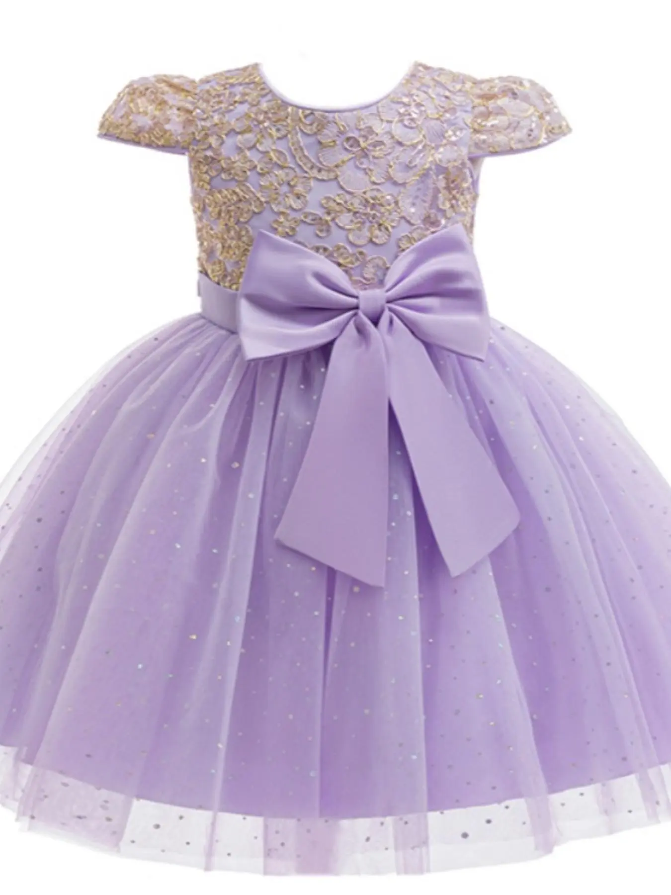 Girl's Bow Decoration Dress, Elegant Contrast Mesh A Line Dress for Party Performance Wedding Guest, Kids Clothes for All Seasons