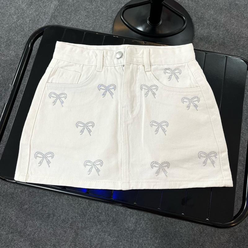 N2 Chân Váy Chữ A Jean Nữ Ép Đá Nơ , Lưng Cao , 4 màu , Women Khuy Voan Cotton Trắng vay hot