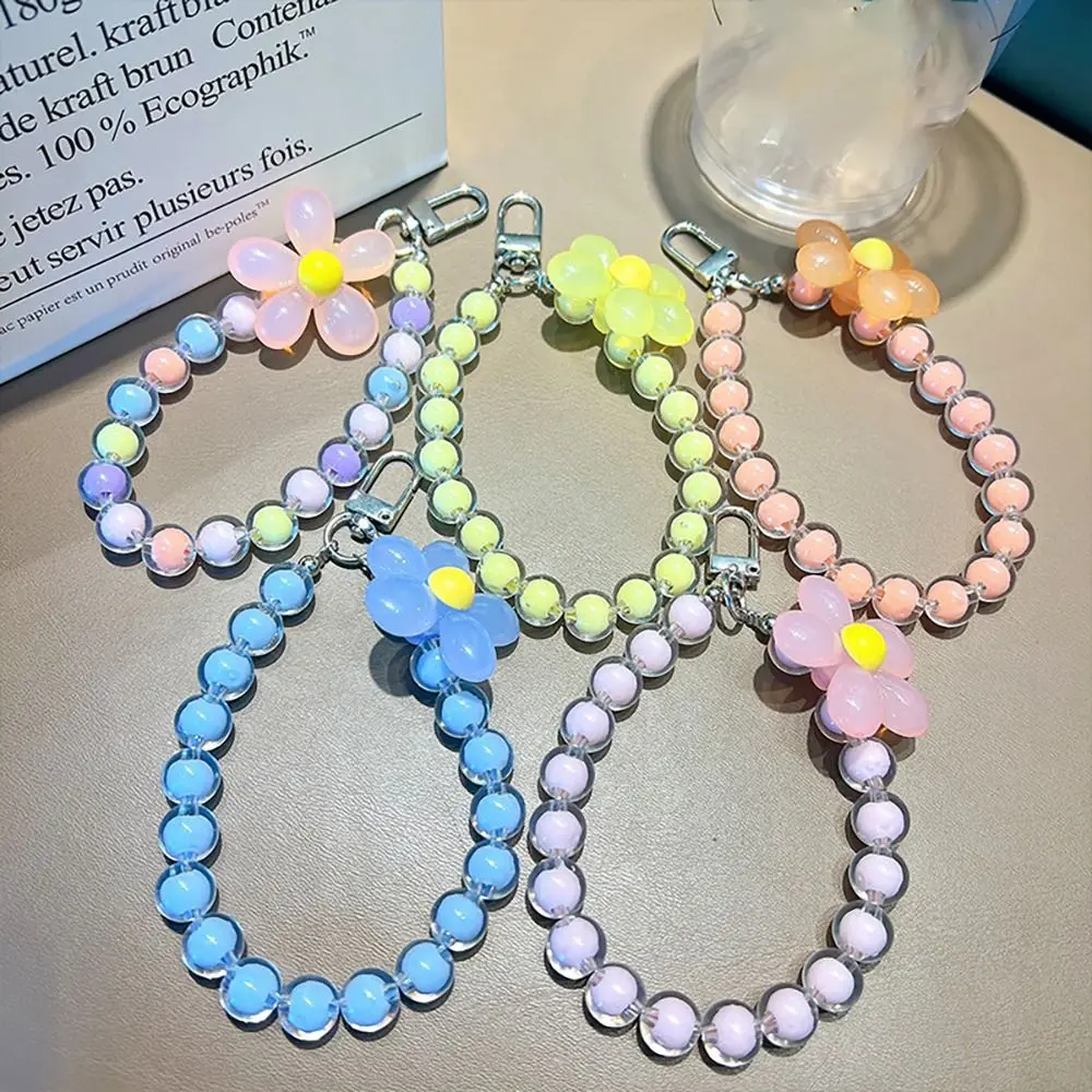 2024 Macaron Color Keychain Acrylic Flower Phone Lanyard Beaded Bag Pedant Gift