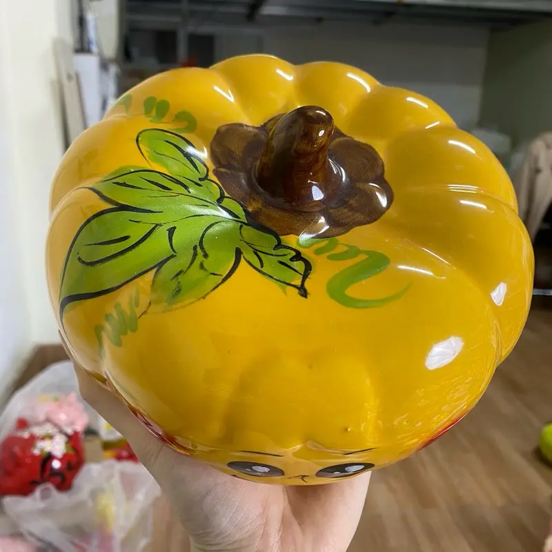 Heo tiết kiệm - Bí ngô size to đựng tiền tiết kiệm 17x17x11cm chất liệu gốm sứ, bày decor, quà tặng. 3