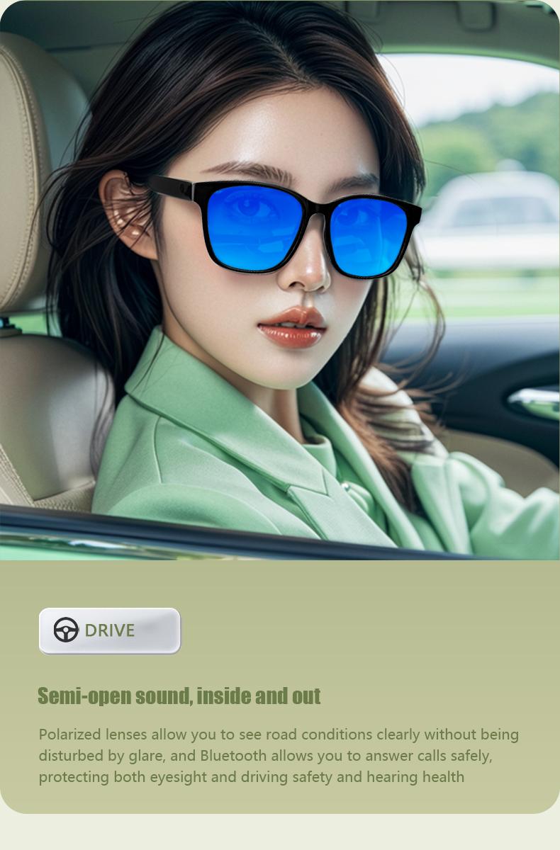 Product Introduction of COD Quick Send New GS08 Smart Glasses for Men 2 in 1 UV Protection Portable Polarized Anti-blue Light Black Frame White Lenses Music Sunglasses 8