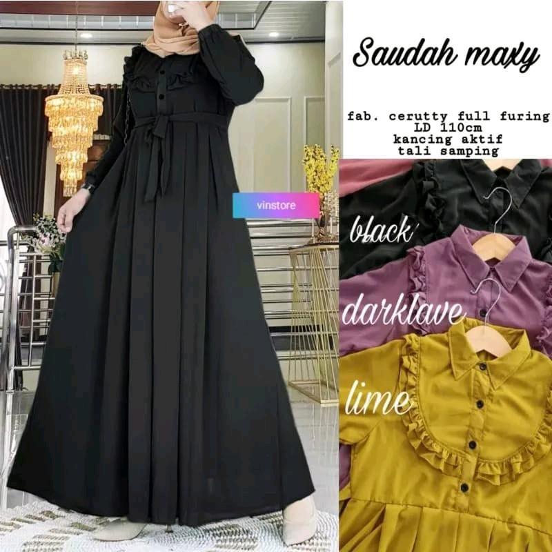 Gamis Cringkel Terbaru 2025 Lebaran Model Saudah Maxy Rempel Dada Kancing Muslim Dress Crinkle Wanita Remaja Mewah 2