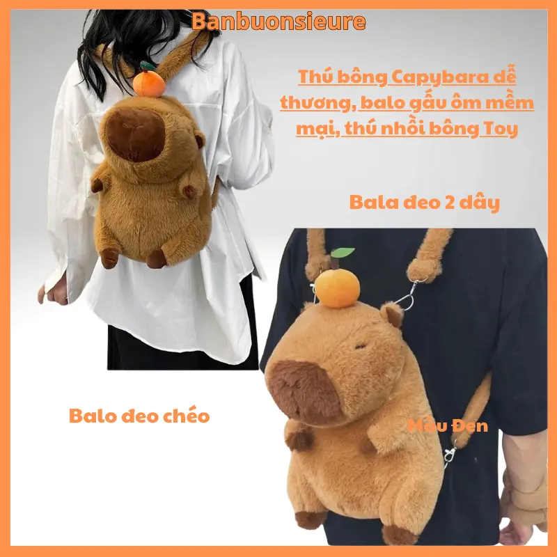 Ba lô Kapybara túi đeo chéo phủ lông sức chứa lớn hình hoạt hình capybara dễ thương