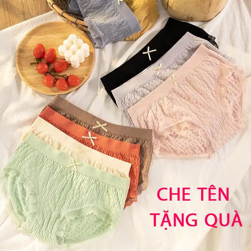 Set 10 Quần Lót Nữ Vải Nhăn Thông Hơi Dệt Kim Loại 1 + Tăng Qùa Cotton Women