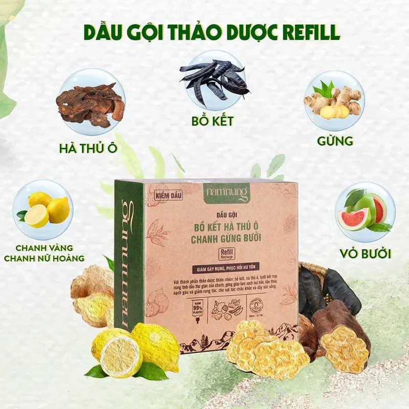 [Rẻ vô địch][MUA 1 TẶNG 1] Combo dầu gội thảo dược NamNung, dầu gội hỗ trợ giảm rụng kiềm dầu dạng túi 500ml chiết xuất thiên nhiên Bồ kết hà thủ ô kèm Chai dán tường TẶNG 1 túi dầu gội cùng loại Chăm sóc tóc, Dưỡng tóc nữ 4