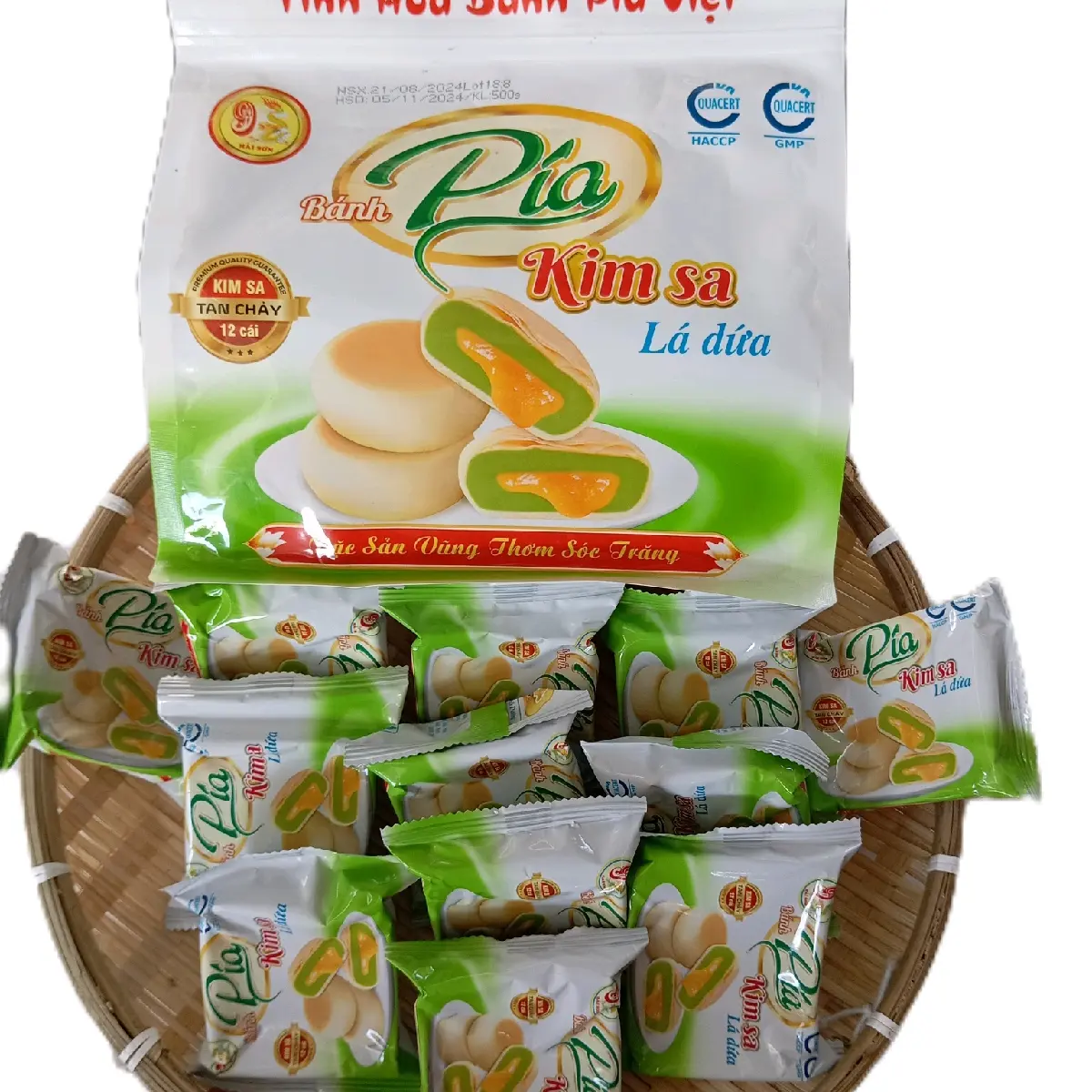 Bánh pía Kim Sa lá dứa trứng chảy (500g×12 cái)Tinh hoa bánh Việt Hải Sơn