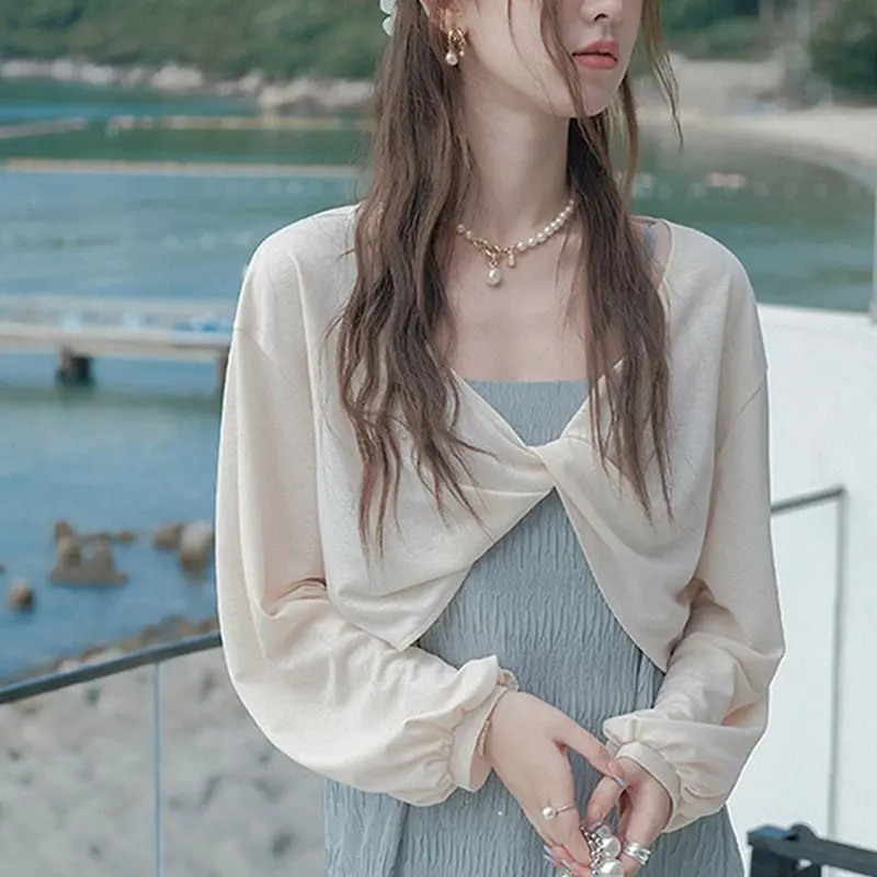 Áo Cardigan Mặt Trời, Dáng Rộng Vừa Vặn, Áo Khoác Nhỏ Khăn Choàng, Màu Trơn Thoáng Khí, Áo Thường Ngày Thích Hợp Cho Mùa Hè Nữ Women Top Voi