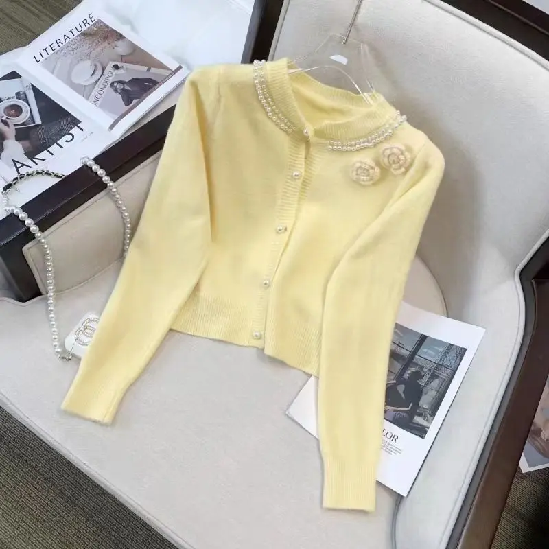Áo Cardigan Dệt Kim Phong Cách Cổ Điển Ngọt Ngào Dành Cho Nữ, Mùa Thu Và Mùa Đông, Phong Cách Hàn Quốc, Dễ Phối Đồ, Áo Len Mỏng ngắn Tay Dài, Hàng Mới Về Năm 2024 2