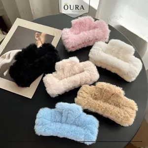 Jedai Bulu Halus Model Kotak Jepit Rambut Korea Aesthetic 8 CM Premium