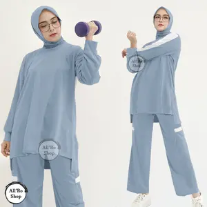 All'Ro Shop Setelan Olahraga Wanita Model Tunik Muslim Ukuran Jumbo Seragam Senam Jogging Sepeda Zumba Oneset Baju dan Celana Panjang Babyterry Lembut Halus Nyaman di Pakai