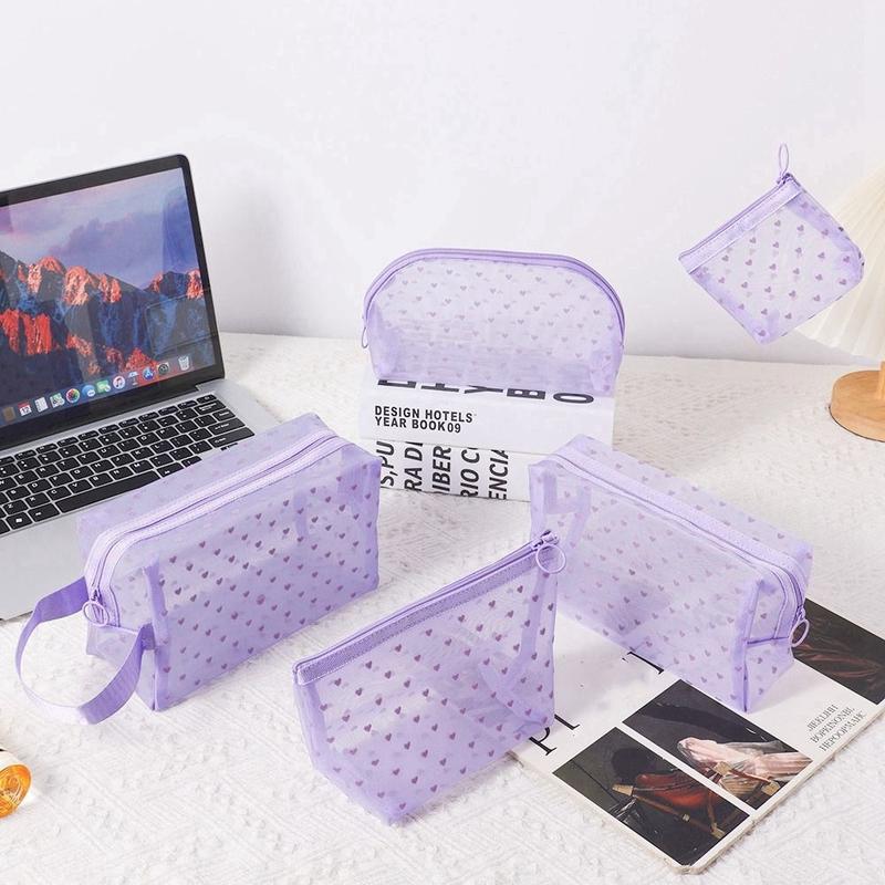 Product Introduction of High Quality Heart Transparent Mesh Makeup Bag Multifunction Portable Ladies Toiletry Storage Bag Black/White/Beige Lipstick Organizer Bags 30