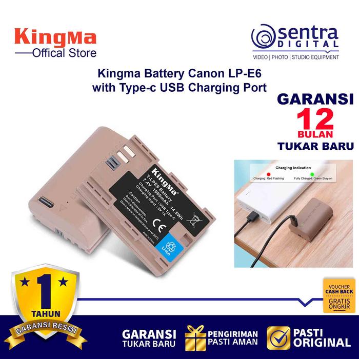 Gambar Kingma LP-E6 Battery with Type C for Canon EOS 5D IV 6D II 80D R5 R6 dari Sentra Digital Kota Surabaya Tokopedia