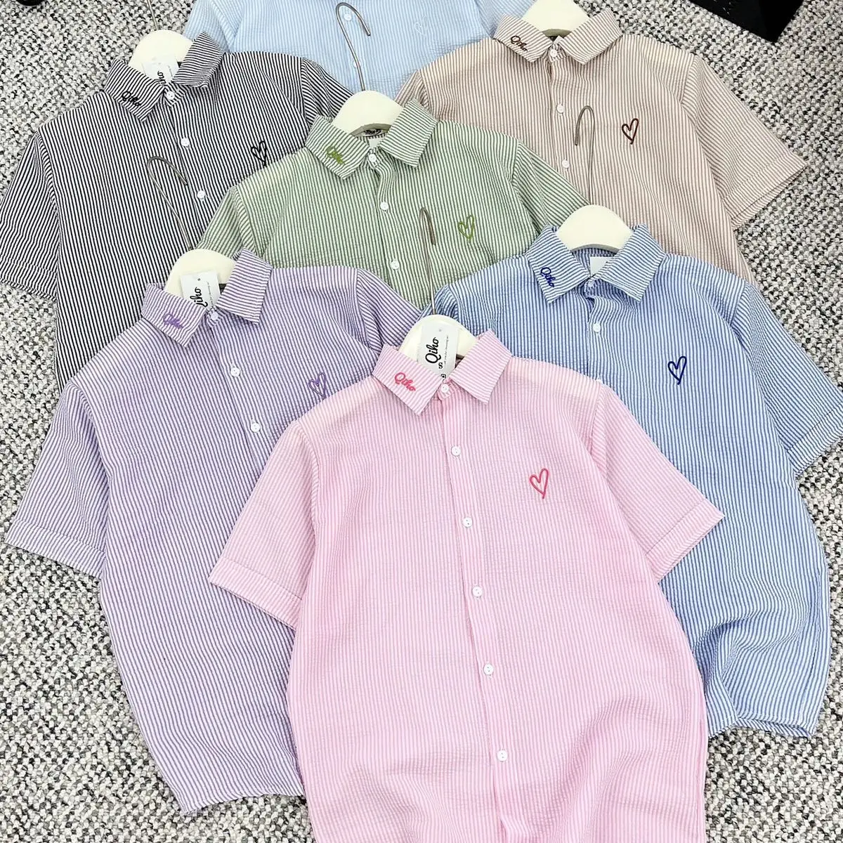 [A19] Áo sơ mi nữ Qiho kẻ sọc SM cộc tay Women Top | BigBuy360 - bigbuy360.vn