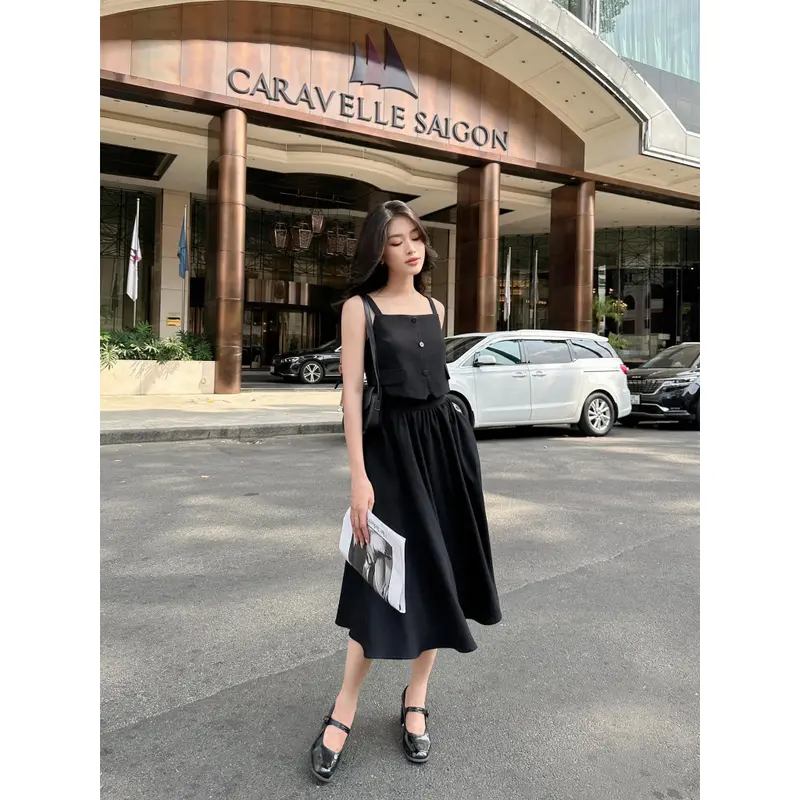 Design By MYAN Set Áo 2 Dây Croptop và Chân váy Midi Dài Dáng Xòe Có Kéo Khóa Sau Mã Avn042301 + Vvn042303 1
