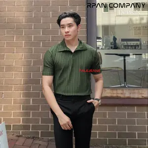 Kaos Polo Knit Pria / Korean Knit Baju Polo Shirt Pria Salur Besar Cutting SlimFit / Top Polo Pria Premium / Baju Berkerah Pria.