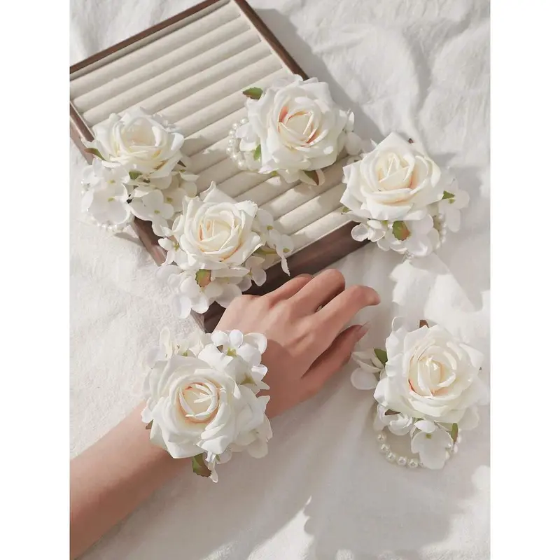 6pcs Deluxe Rose Flower With Pomander Ball Wrist Corsage, Ideal For Wedding, Party, Evening, Prom, Anniversary, Travel Valentine's Day kandi bracelets rave luca permanent ankle evil eye bow 0