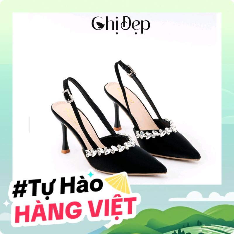 Chị Đẹp Store - Giày cao gót nữ Bít Mũi Gót Nhọn Chất Tuyết Nhung Đính Viền Đá Hậu Thun Có Khuy Điều Chỉnh Đế TPR Gót Nhọn 9 phân - U88 Shoes