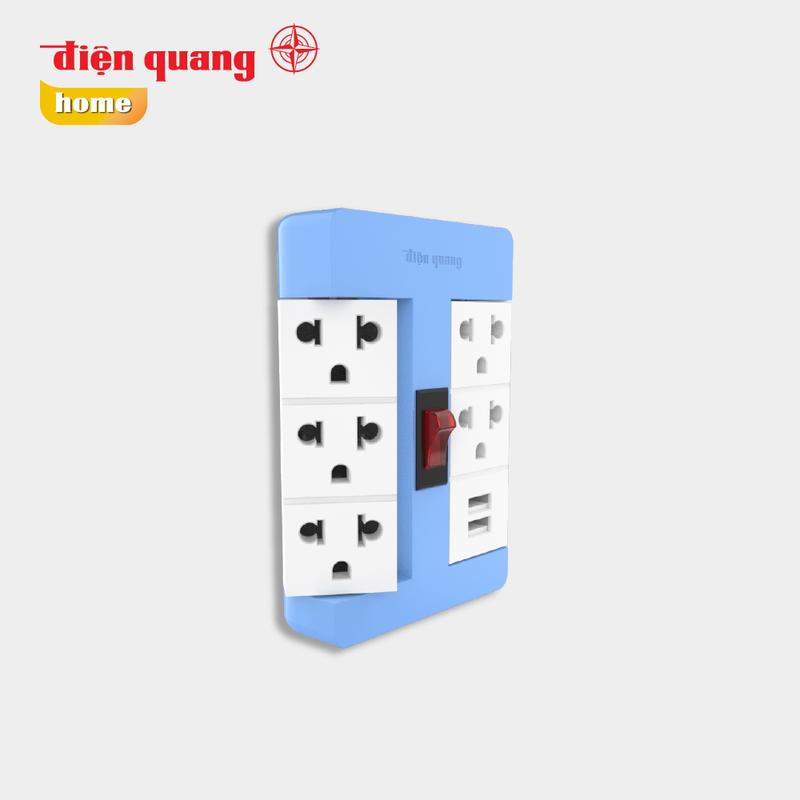 Ổ cắm Xoay 90° Điện Quang ĐQ ESK RT 53 2USB ( 5 lỗ 3 chấu, 2USB ) 3