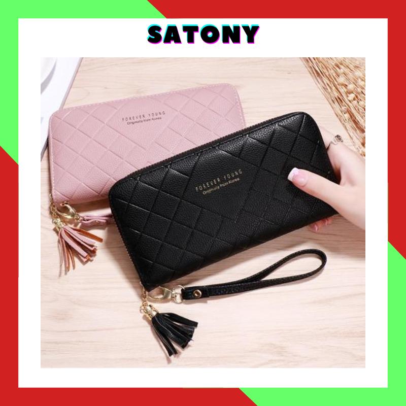 Ví dài nữ cầm tay Hàn Quốc thời trang sang trọng lịch sự đựng tiền điện thoại cao cấp đẹp giá rả SATONY VDCT11 Da Clutch Nhung Women