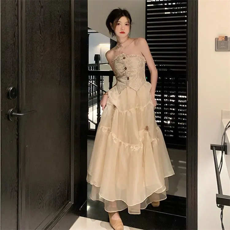 Váy Áo Ống, Phong Cách Cổ Điển Kiểu Pháp, Dành Cho Nữ, Thiết Kế Tốt Nghiệp Công Nghiệp Nặng, Váy Cổ Tích Lưới Khâu Độc Đáo, Áo Cardigan Dệt Kim Women Dress