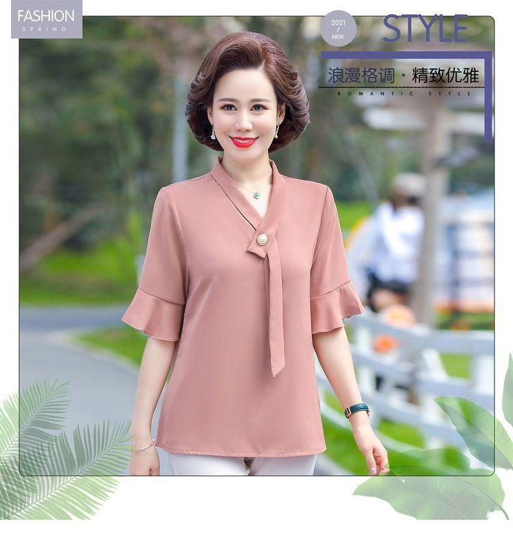 Product Introduction of Áo Phong Cách Phương Tây Ngắn Tay, Quần Áo Cho Mẹ, Thích Hợp Cho Mẹ TRUNG NIÊN Và TRUNG NIÊN, Hàng Mới Về, Dáng Rộng Vừa Vặn, Làm Bằng Voan, 40-50 Tuổi Nữ Top Women Shirt Sơ Mi 6
