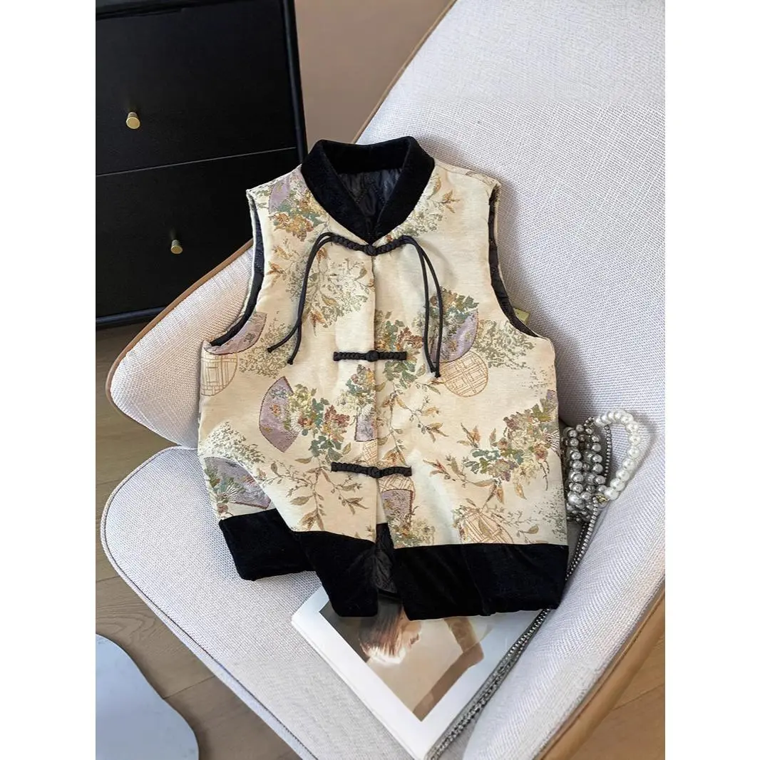 Áo Vest Chần Bông, Phong Cách Cổ Điển Trung Quốc, Khóa Cao Cấp, Thêu Jacquard, Thích Hợp Cho Phụ Nữ Trung Niên, Mẹ, Áo Khoác Độn Bông, Hàng Mới Về Thu Đông 2024