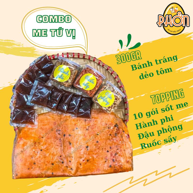 Combo bánh tráng dẻo tôm tứ vị chấm me bánh tráng me siêu ngon - Ăn Vặt Nhà Phởn Snack Food Thức Ăn Cay nhẹ bánh tráng