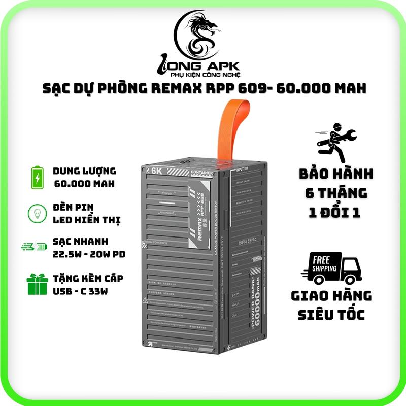 [có CCC] Pin sạc dự phòng REMAX RPP 609 - 60.000 MAH sạc nhanh 22.5w  4 cổng USB - 2 cổng C sạc dự phòng cho điện thoại Pin Dự Phòng Sạc Pin